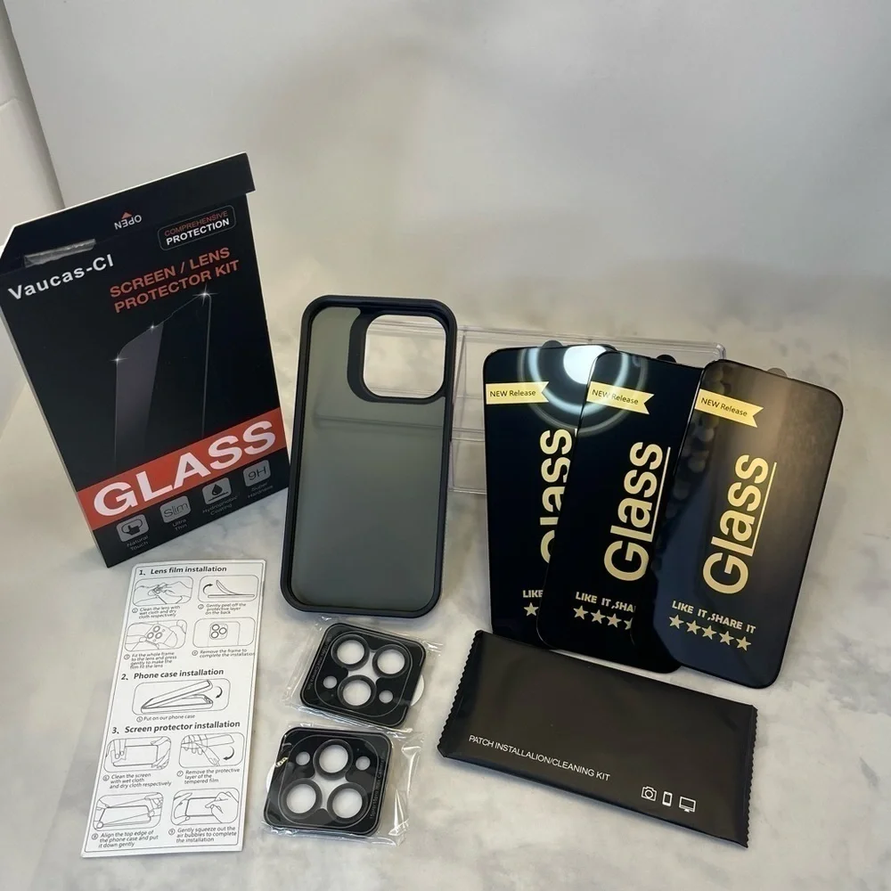 Vacuas-CI Screen/lens Protector Kit Glass 3 Pack for iPhone 15 Pro 6.1 Inch